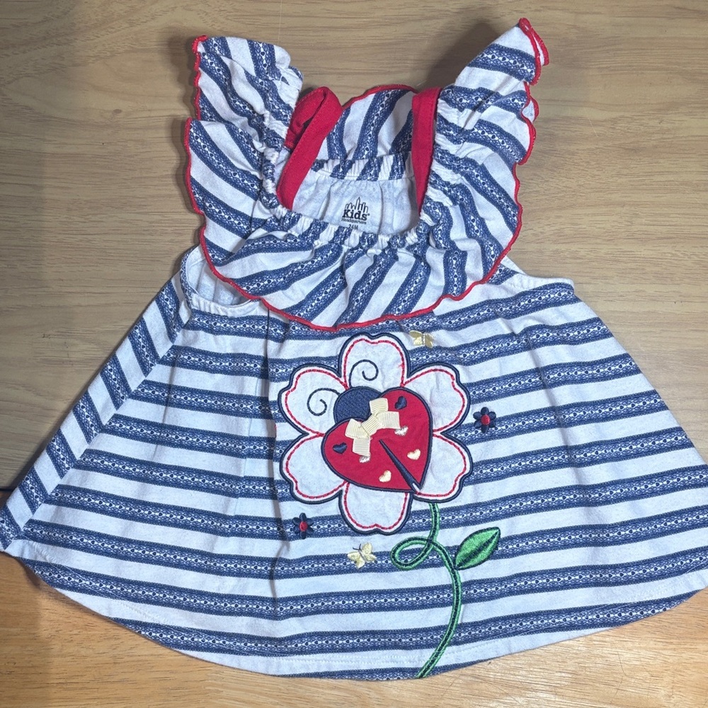 Kids Headquarters Blue and Red Striped Dress